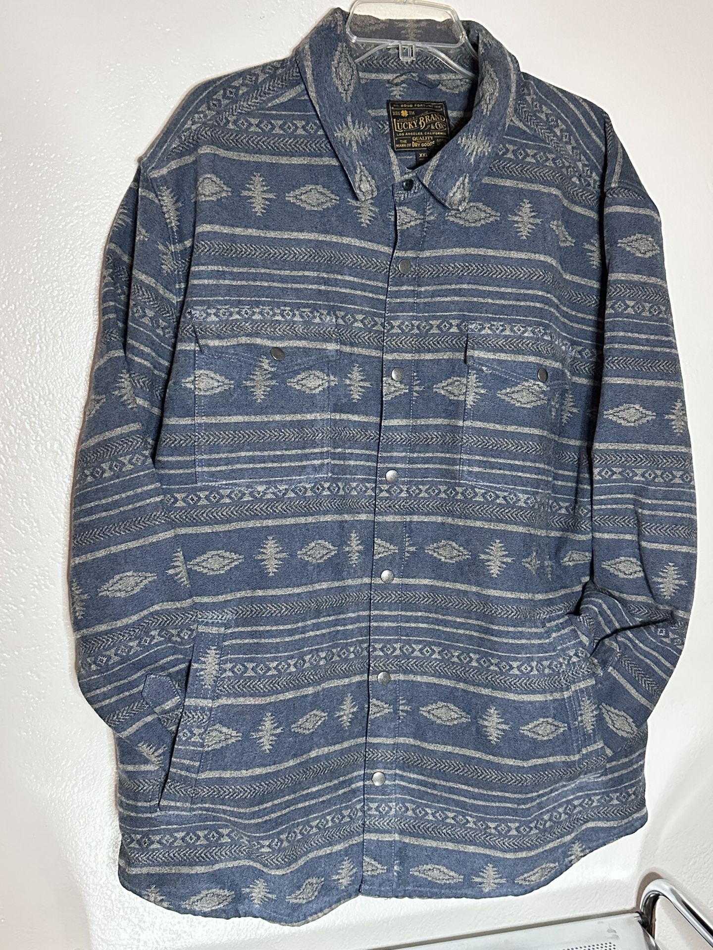 Lucky Brand Jacket Mens 2XL Shacket Southwest Aztec Blue Shirt Flannel