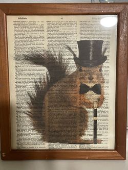 Framed Dictionary Page Art Print Squirrel in a top hat