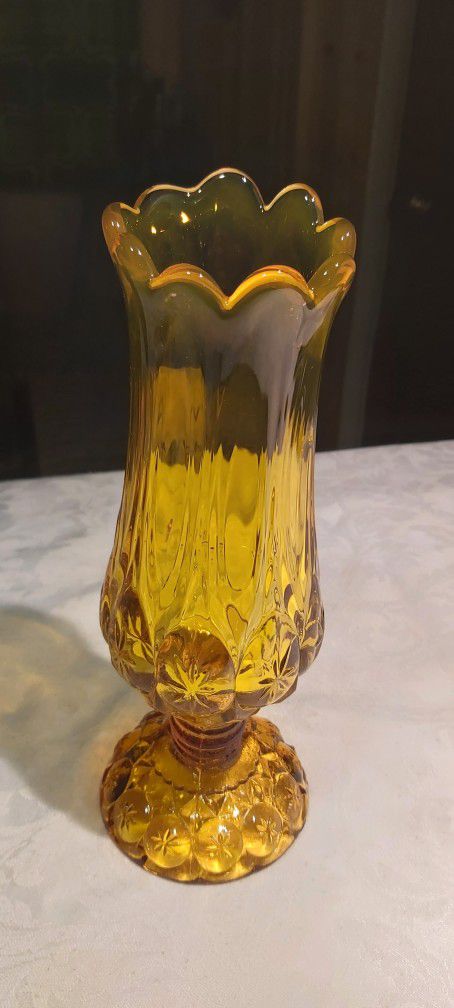 Vintage Amber Kanawha Glass "Moon & Stars" Swung Vase Made In West Virginia 