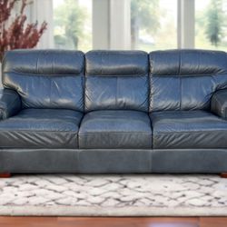 Dark Gray Genuine Leather 3-Seat Couch w/ Nailhead Trim
