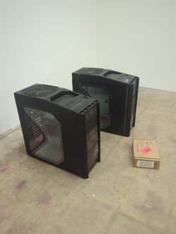 Two Black ATX Mid-Tower PC Cases w/ Misc Parts