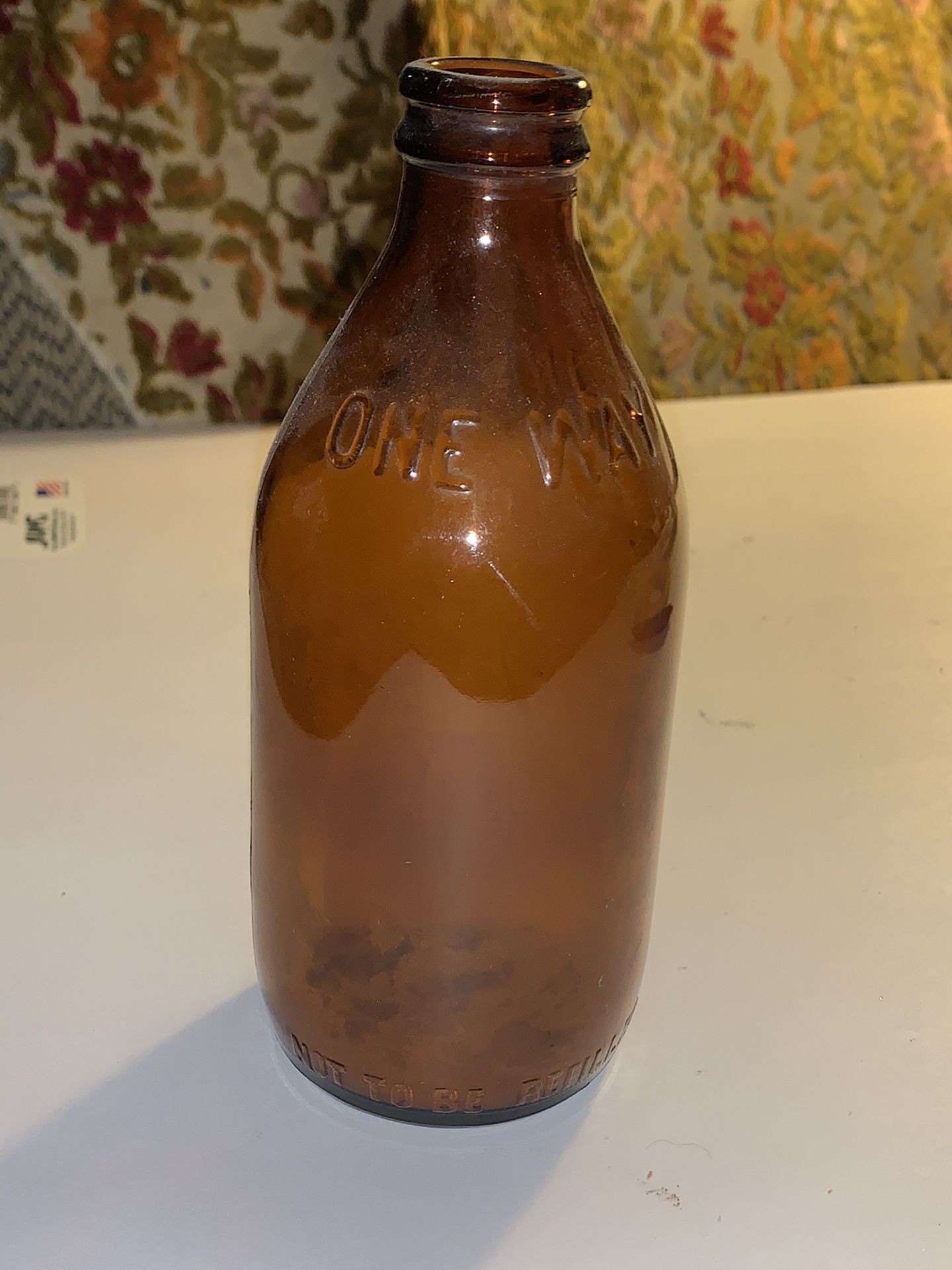 Antique ONE WAY amber bottle