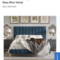 Blue Velvet Queen Bed Frame – Regal Comfort & Style