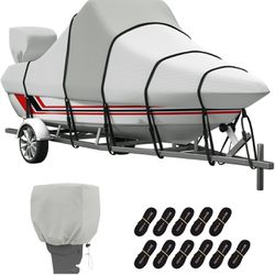 Center Console Boat Cover, 900D Waterproof Heavy Duty Trailerable Boat Cover for CC Boat with Motor Cover 22-24 Ft