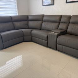 Gray Leather Sofa 