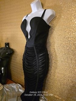 Black Ruched Bodycon Midi Dress