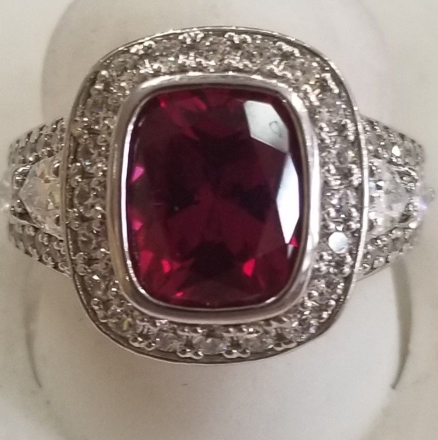 Sterling Silver Ring Czs And Synthetic Ruby