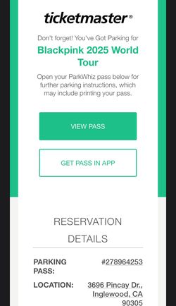 Parking Pass For Black Pink @ Sofi