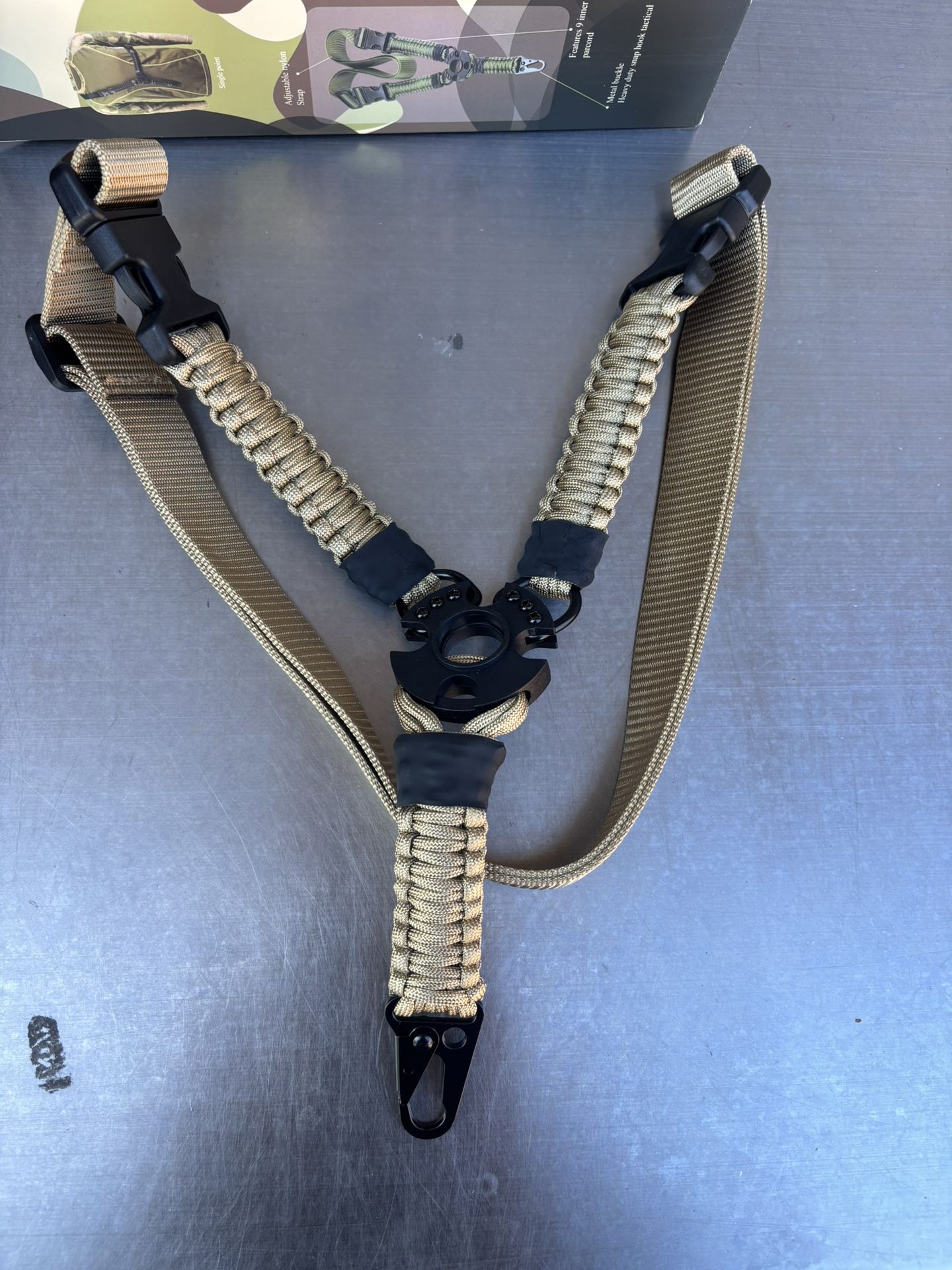 Parcord GxnSling, Single Point Heavy Duty Snap Hook, Tactical Gear, Khaki