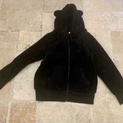 Women / Junior Black Fluffy Zipper Jacket  With Measurements Size L
