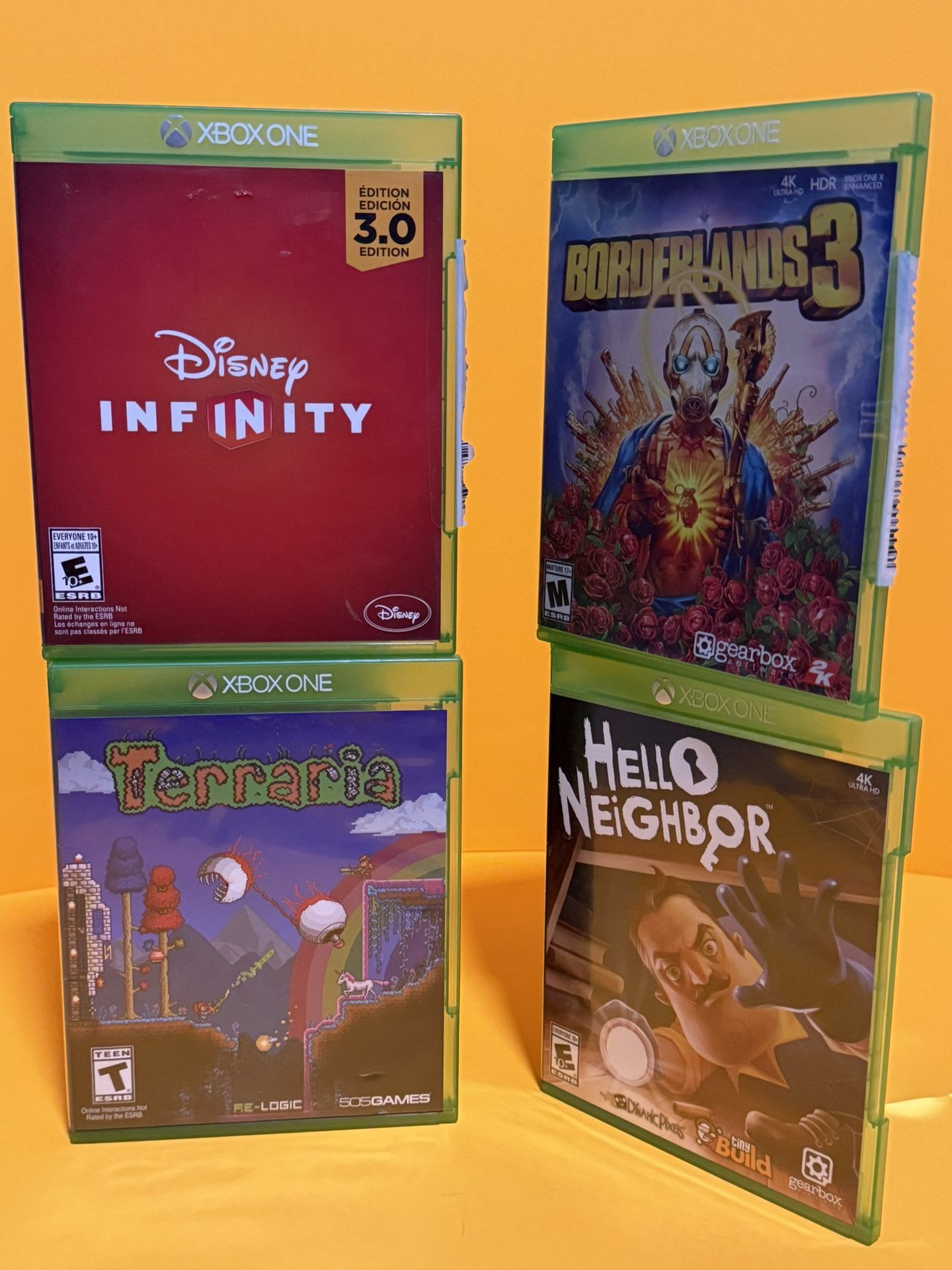 Xbox One Game Lot – Borderlands 3, Terraria, Hello Neighbor, Disney Infinity 3.0 