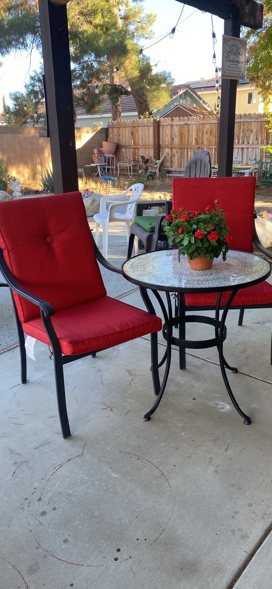 Beat Bistro Set. Great Condition Cushions Almost New Table Size 28” Inches Diameter