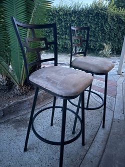 Set of 2 Swivel Bar Stools - Metal Frame with Cushioned Seats