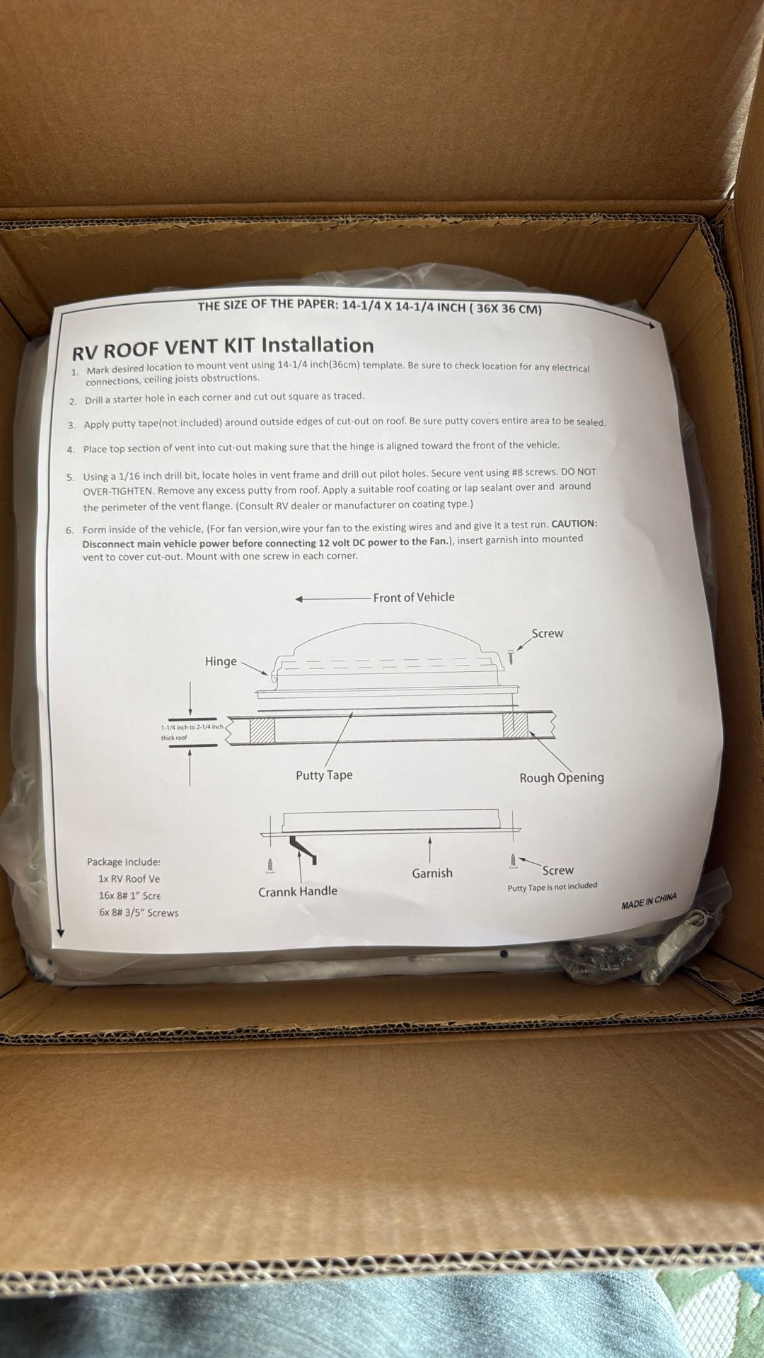 RV Roof Vent Kit