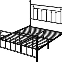 Allewie 14-Inch Full Size Metal Platform Bed Frame with Victorian Vintage Headboard and Footboard/Mattress Base/Under Bed Storage/No Box Spring Needed