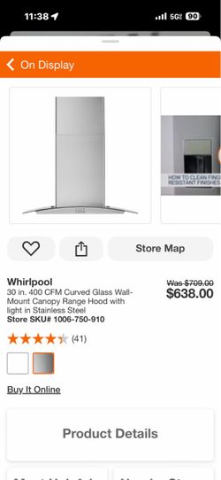 Whirlpool 30 in. 400 CFM Curved Glass Wall-Mount Canopy Range Hood with light in Stainless Steel Store SKU# 1006-750-910