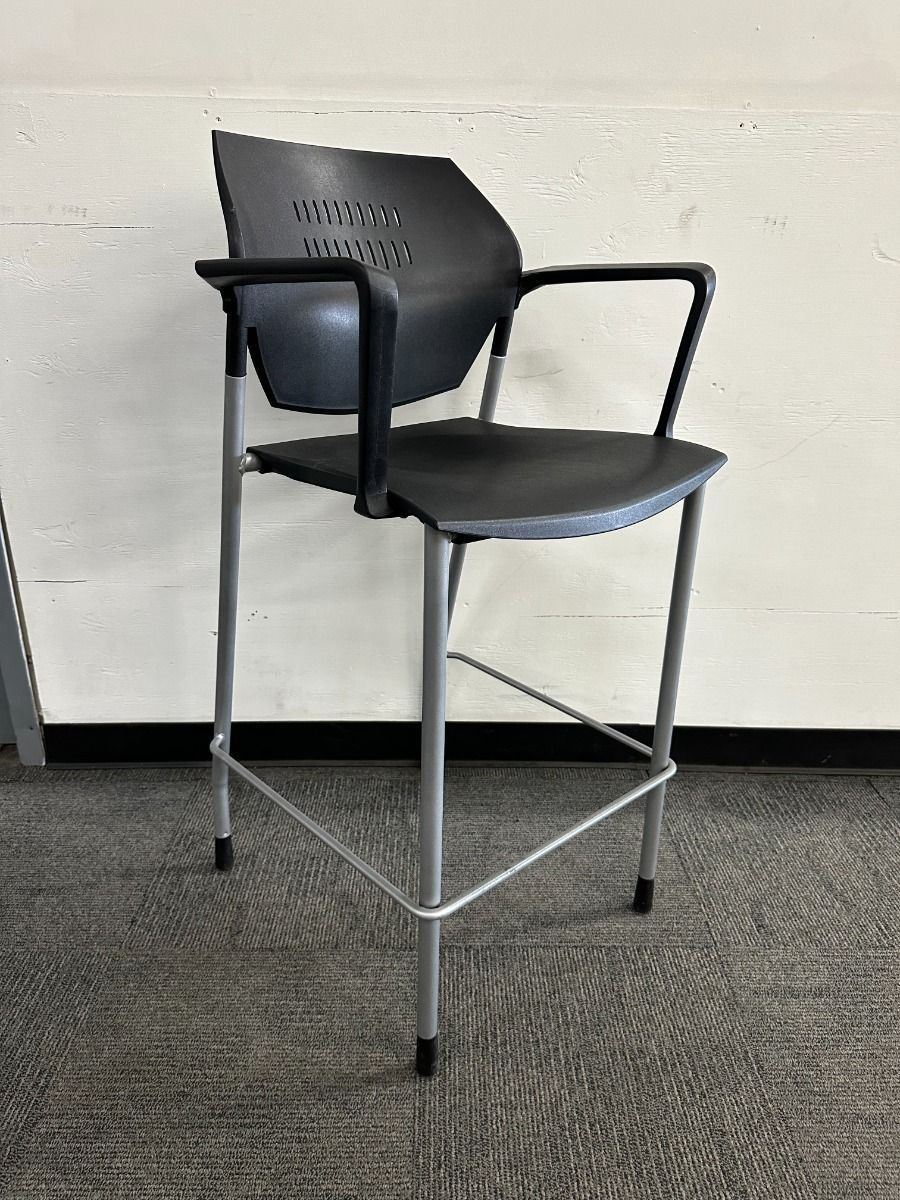 Highmark Black Plastic Bar Height Stool (Black/Silver)