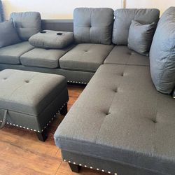 Gray Sectional With Ottoman 