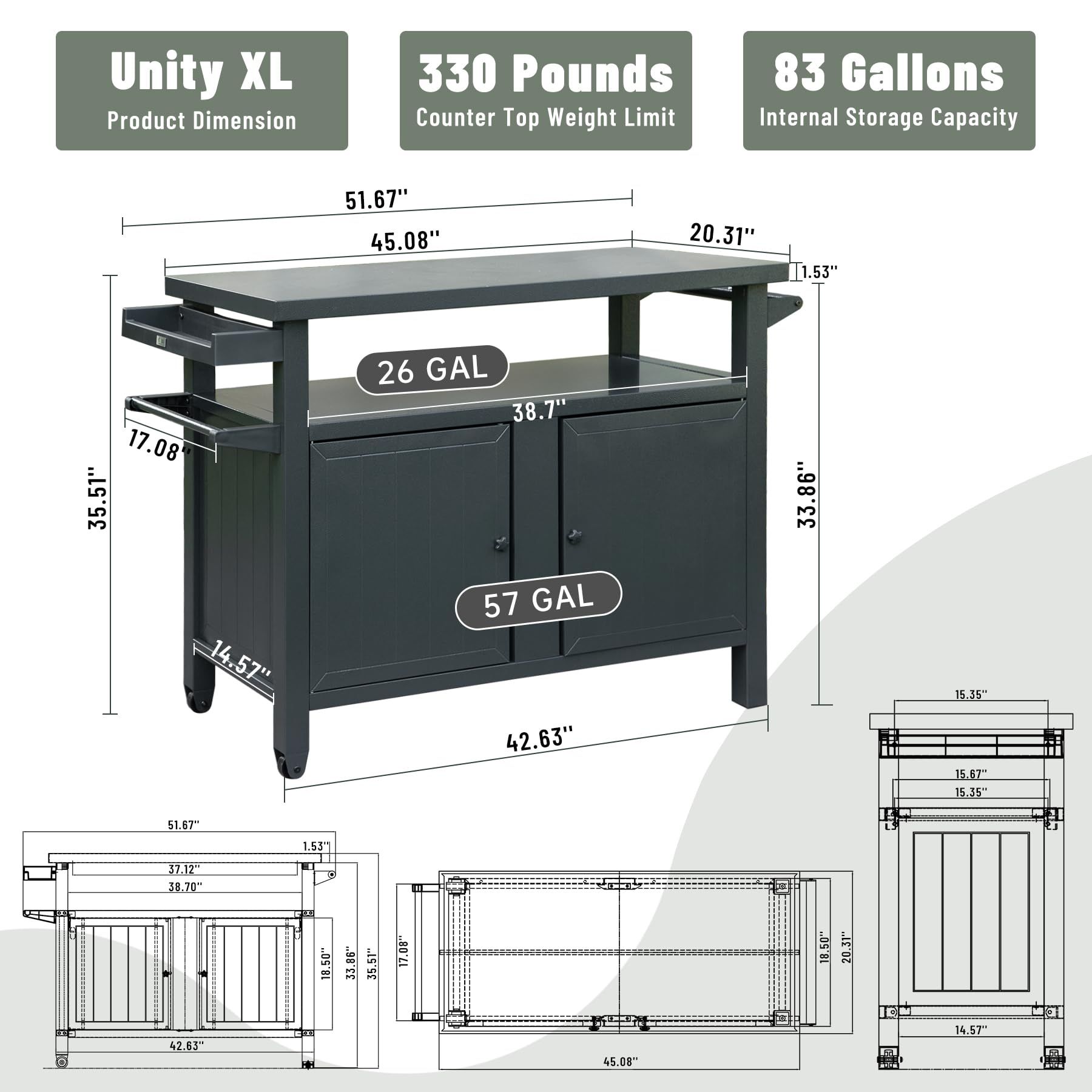 Grill Carts Outdoor Storage Cabinet with Wheels, Metal Outdoor Grill Table Kitchen Dining Table Cooking Prep BBQ Table for Patio, Kitchen Island, Home