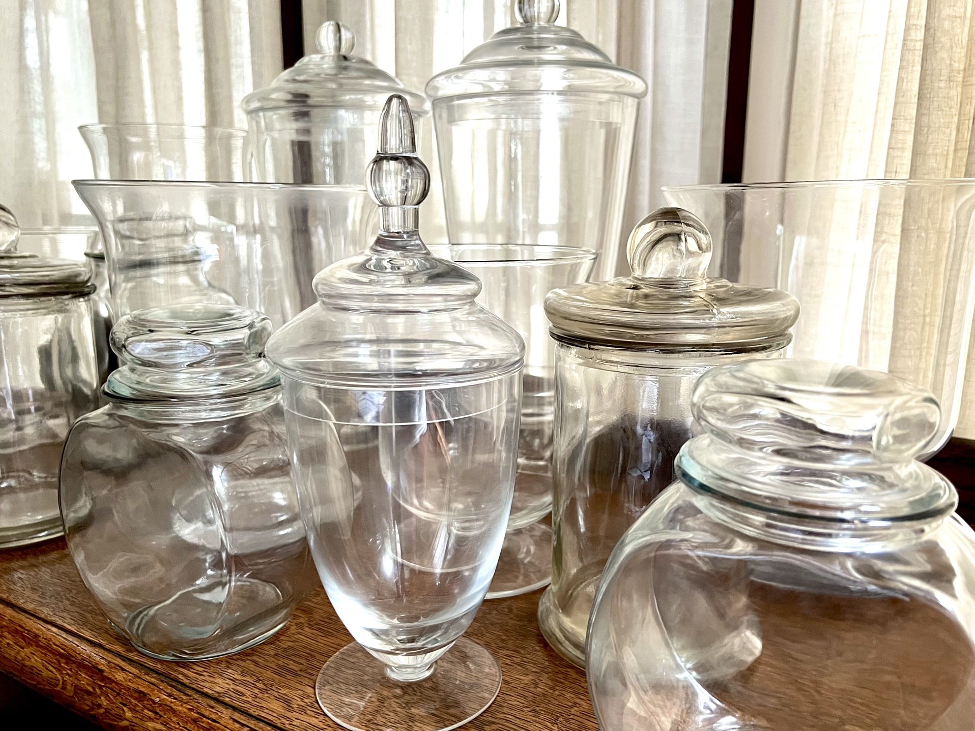 Beautiful Glass Apothecary Jars - Various Sizes, 14 Total