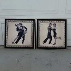 Vintage Framed Wall Art Set – Black & White Dancing Couple (2 Pieces)