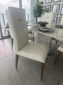 Set of 6 white & gold dinning chairs