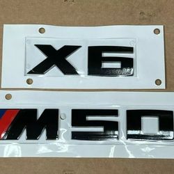 2PCS Genuine BMW G06 X6 GLOSS BLACK Rear Trunk Emblem "X6 M50i" Lettering 3D Decal Badge OE