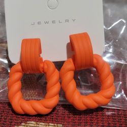 Orange Twisted Hoop Stud Earrings