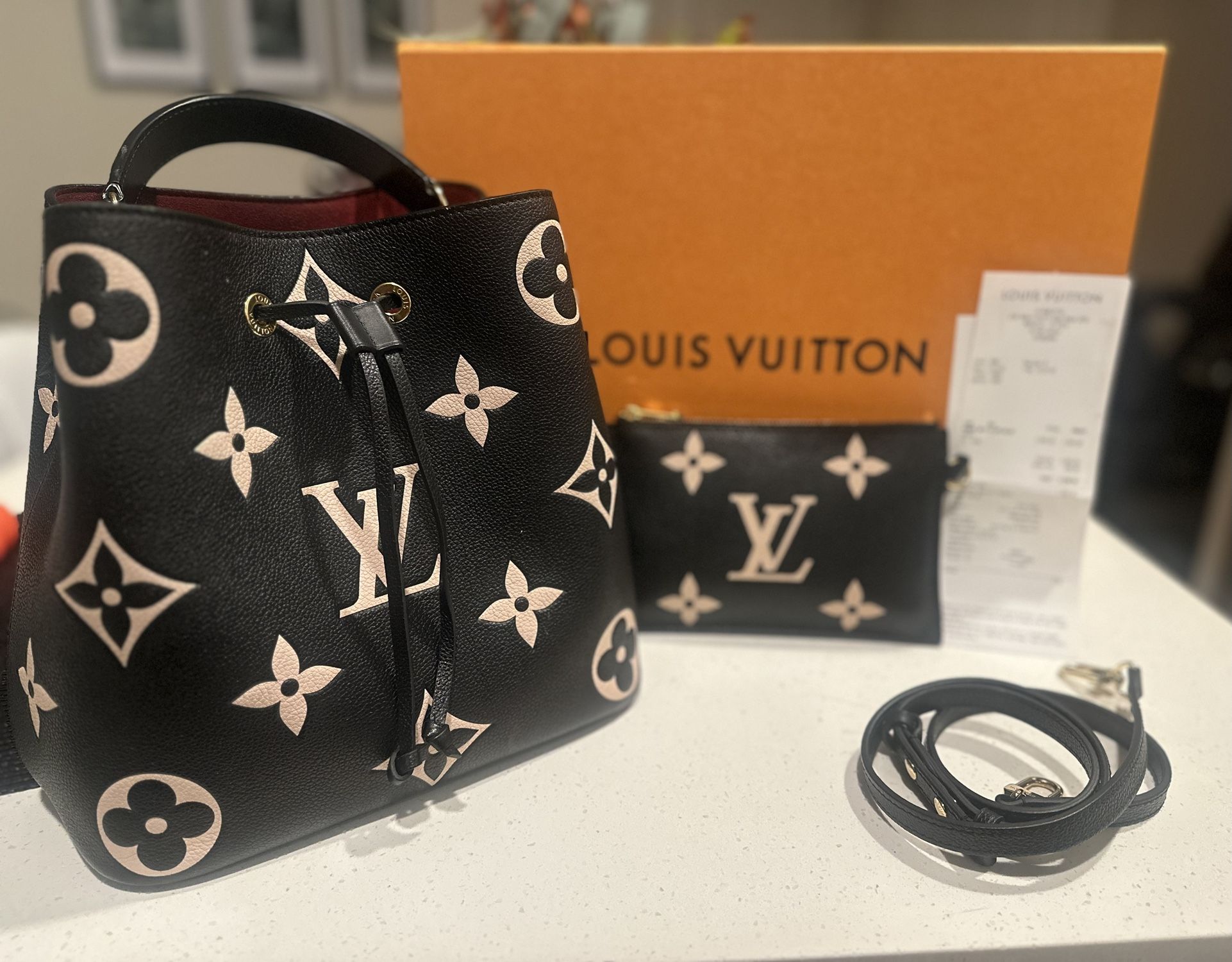 AUTHENTIC LV Bicolor Monogram Empreinte Leather Flower