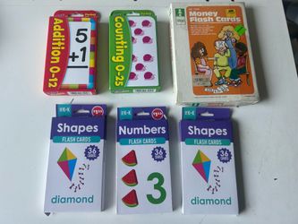 6 packs of flash cards for kids. Addition, counting, shapes, numbers, and money.