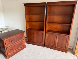 Cherry Wood Office Furniture Set – Bookcases + File Cabinet inset