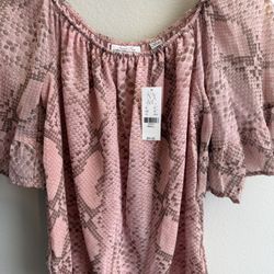 Sweet Pea NY&C Pink Snake Print Off Shoulder Blouse Small NWT