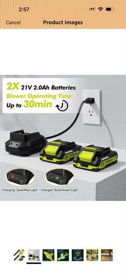 Leaf Blower Cordless - 21V Powerful Electric Leaf Blower with 2 Batteries and Charger, 2 Speed Modes, 2.0Ah Lightweight Battery Powered Leaf Blowers f