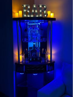 LED Home Bar Setup + Glassware + 4 Stools