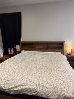 King Size Wood Bookcase Headboard with Storage Shelves