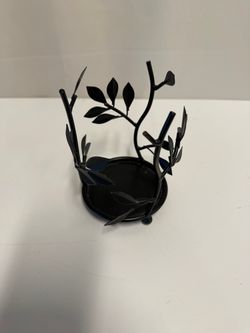 Decorative Black Metal Leaf Motif Votive Holder