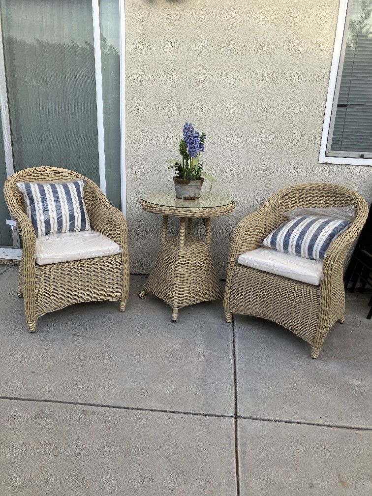 3 Pieces Wicker Chat Set Of 3 Color: Tan