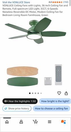 VONLUCE 36” Ceiling Fan with LED Light & Remote