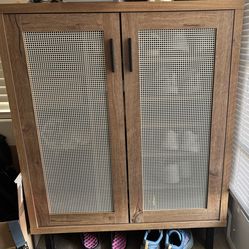 90% new, Coaster Home Furnishings Teller 2-Door Shoe Storage Cabinet Natural Oak