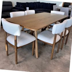 70" walnut oak geometric cross base 7 pc diningroom table set