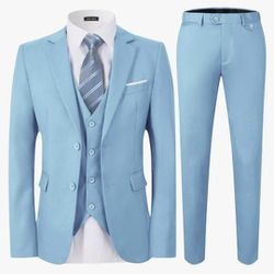 Mens 3pc Tuxedo Suit Slim Sky Blue 2x NEW!!
