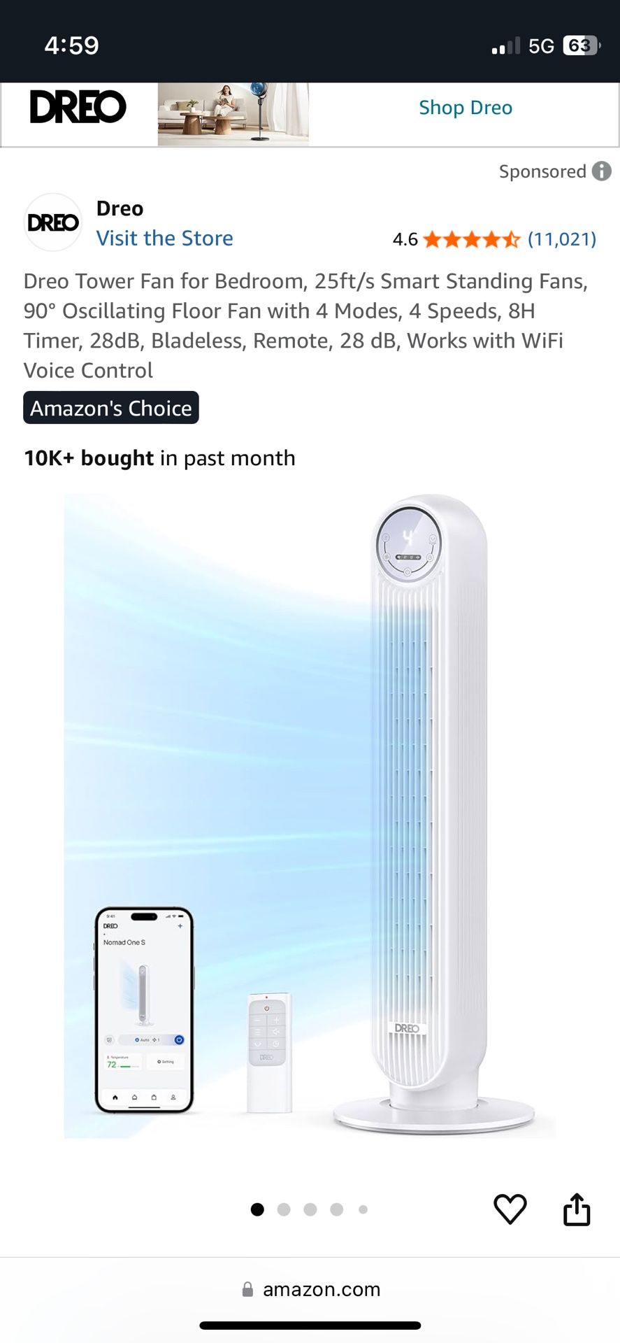 DREO Tower Fan For Bedroom, Brand New In Box