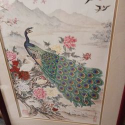 Asian Artist Silk Screen Pecock By Listed Artist