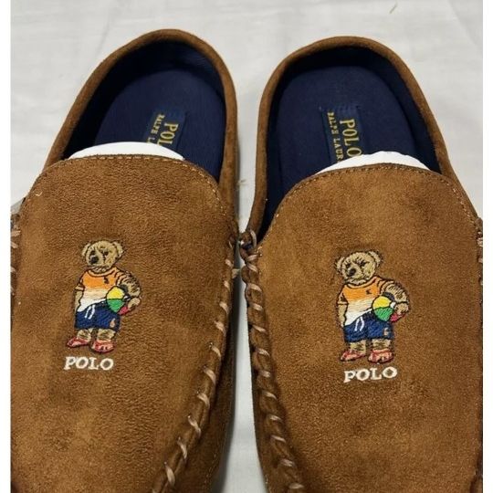 Polo Ralph Lauren Men’s Polo Beach Bear Micro suede Mule Slippers  New Polo Ralph Lauren Mens Brown Suede Beach Bear Logo Slippers  main image 4