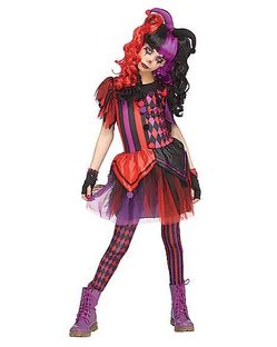 New never worn New in package from Spirit Halloween Twisted Jester costume size 8-10 with leggings gloves and headband