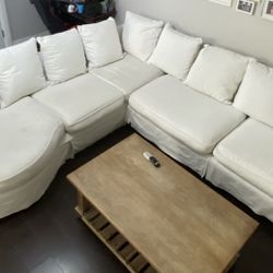 L Shape White Washable Couch With Coffee Table 