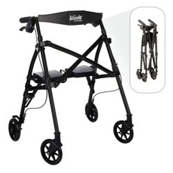Stander Space Saver Rollator Short, Lightweight Folding Walker with Seat for Juniors & Petite Adults, 4-Wheel Mobility Aid with 6-inch Wheels#2352XUP1
