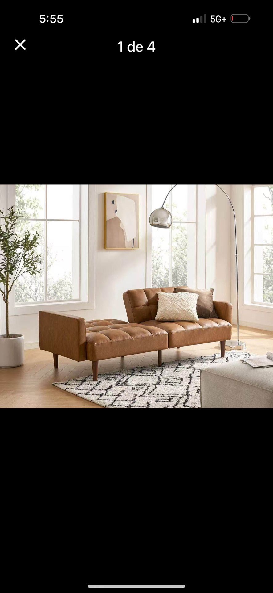 Aaron Futon Sofa Bed, Pecan Brown Faux Leather
