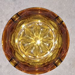 Vintage Amber Glass Ashtray 6"