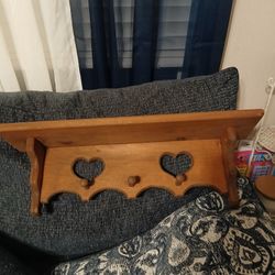 Wood Shelf With Hearts & Pegs